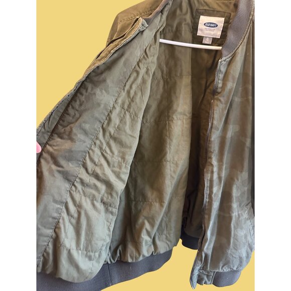Old Navy Mens Camouflage Bomber Jacket Size XL Cotton & Polyester Blend Green - Picture 6 of 16